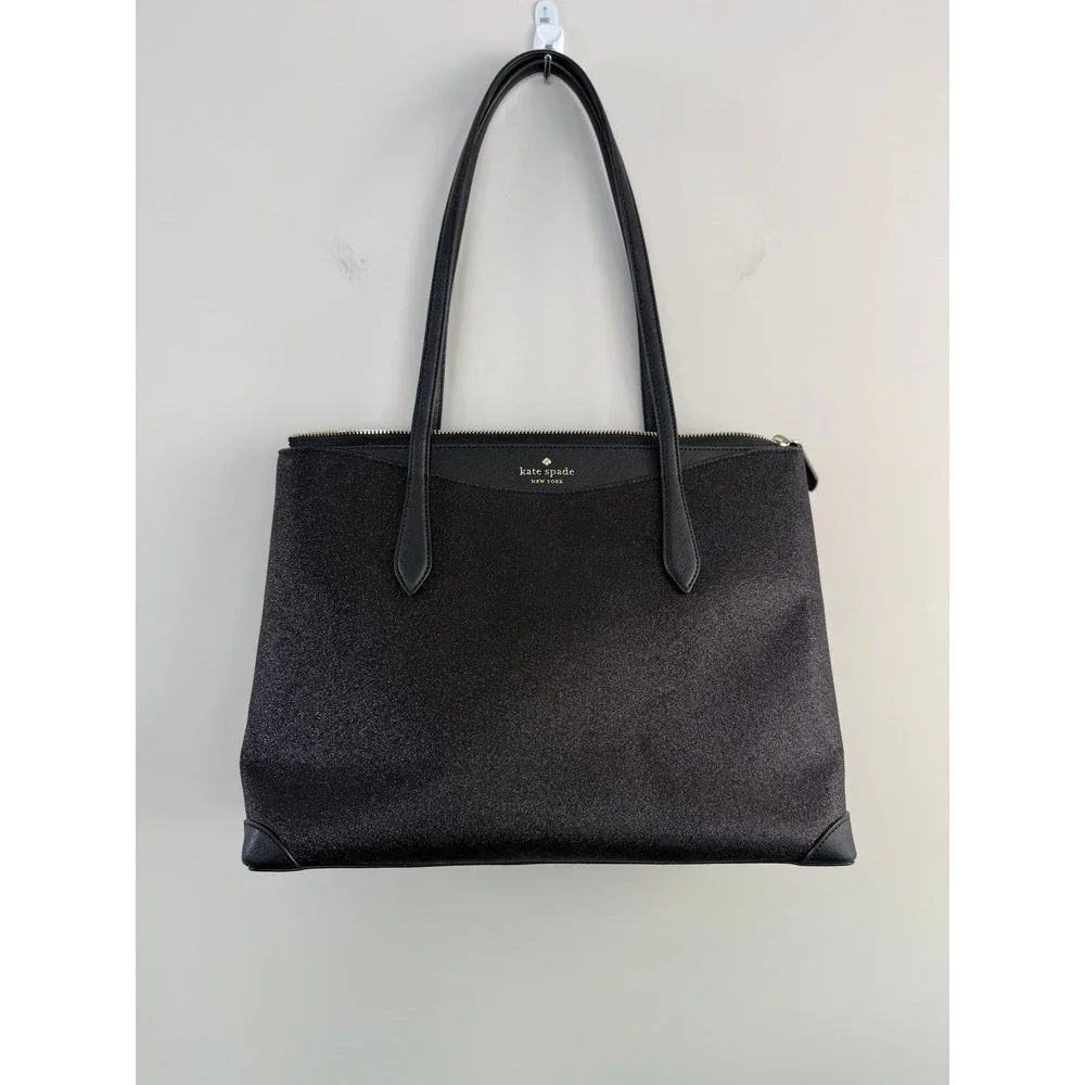 Kate Spade Tote Bag Shimmy Glitter Black Women Saffiano Leather Zip Shoulder Bag